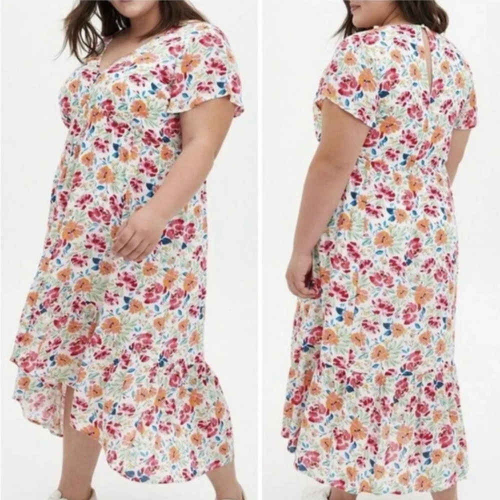 Torrid Floral Print Gauze Button Tea LenghtPlus Size Dress, Size 0